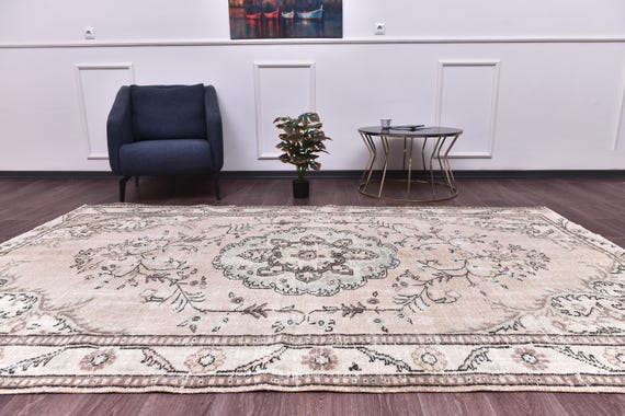 6x10 Vintage Faded Turkish Area Rug, Green Terracotta Color, 6x10 Handmade Wool Rug, 6x10 Soft Area Rug 6x10 Living Room Rug 6x10 Area Rugs