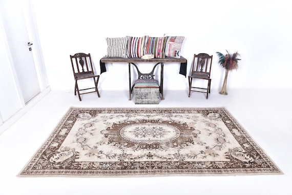 5x9 Rug, 5x9 Dark Brown Beige Vintage Rug, 5x9 Vintage Rug, Aeshetic Handmade Turkish, 5x9 Area Rug, Rustic Home Decor, Rug For Bedroom 57s