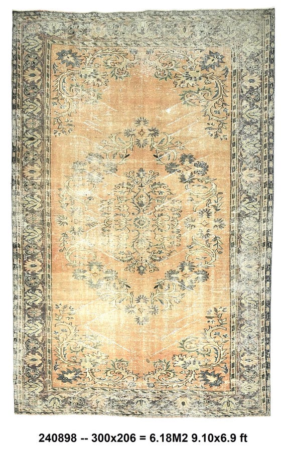 7x10 medallion Soft Pastel Vintage Area Rug, beige  blue 7x10 Vintage Rug, 7x10 Area Rug, Oversize Vintage Rug, floral Large Area Rug