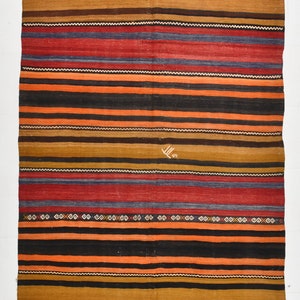6x9 Area Rug, 6x9 Vintage Kilim, 6x9 TURKISH VINTAGE KILIM Rug, 6x9, Shades Of Bold Color Kilim, Classic Striped Style, Area Rug 6x9, 59s