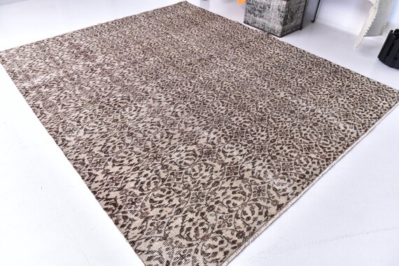 6x8 Vintage Faded Area Rug, Handwoven Traditional Rug, Handmade Wool Rug, 6x8 Area Rug, Cream Brown Color Rug, Unique Rug