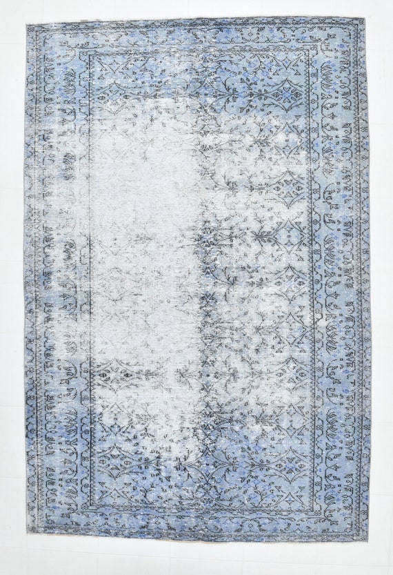 6x9 Area Rug, 6x9 TURKISH VINTAGE OUSHAK Rug, 6x9, Light Blue Vintage Rug, Handmade Oushak Rug, Farmhouse Madallion Style, Blue Turkish Rugs
