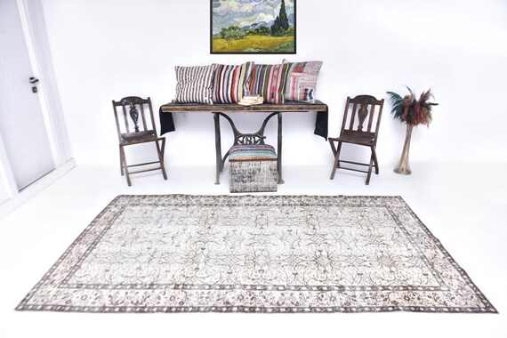 5x9 Vintage Rug - 5x9 Brown Beige Pastel Vintage Rug - 5x9 Rugs - Aesthetic Handmade Wool Rug - 5x9 Turkish Rug - Vintage Rug 5x9 - 57s Rug
