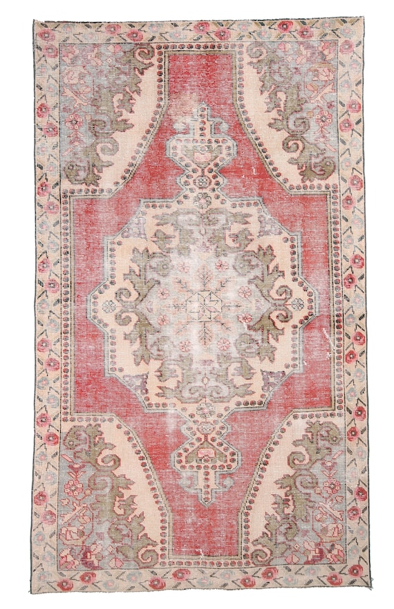 4x7 TURKEY TURKISH VINTAGE Rug, 4x7 ,Handmade Oushak Rug, Faded Red Rug, Red Turkish Rug, Turkey Rug, 4x7 Rugs, Living Room Tapis Carpets