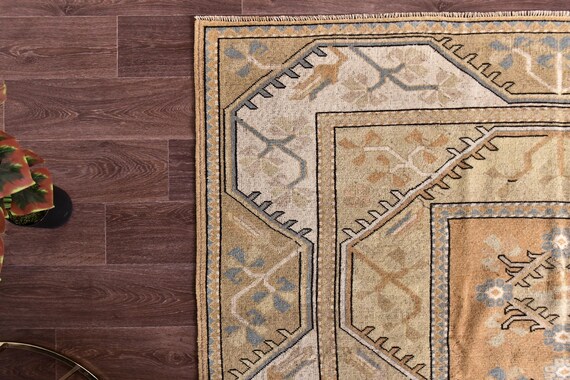 6x10 Vintage Turkish Faded Rug, Muted Peach Beige Color, 6x10 Handmade Wool Rug, 6x10 Soft Area Rug, 6x10 Living Room Rug, 6x10 Tribal Rug