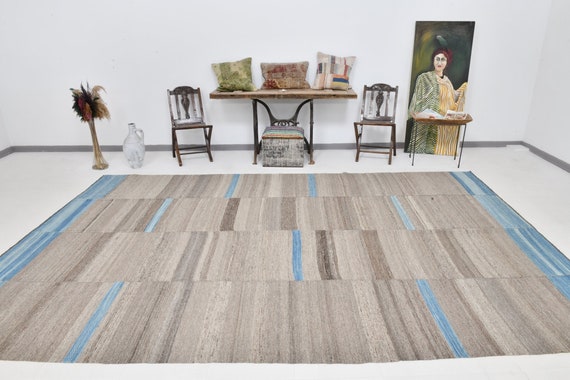 8x13 Area Rug, 8x13 Modern & Aesthetic Turkish Rug, 8x13, Oversize Turkish Rug, Large Handwoven Rug, 8x13 Rugs, Blue Brown Turkish Rug, 60s
