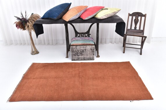 3x6 Rug, 3x6 Hemp Rug, 3x6 Brunt Orange Pure Hemp Rug, 3x6 Area Rug, Aesthetic Handmade Hemp Rug, 3x6 Vintage Rug, Rug For Living Room Rug