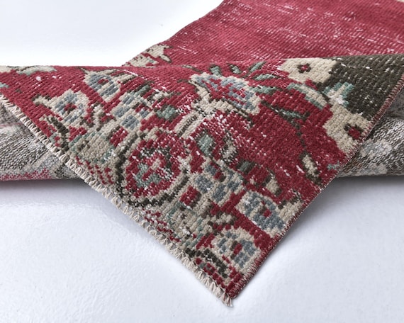 2x5 VINTAGE RUNNER RUG, 2x5 Red Brown Vintage Runner 2x5 Rug Short Handmade Rug 2x5 Runner Rug Turkish Runner 2x5 Kitchen Runner Rug 58s