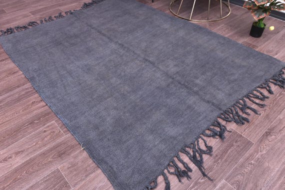 6x7 Vintage Hemp Kilim Rug, 6x7 Muted Gray Black Color Rug, Handmade Flatweave Kilim Rug, 6x7 Tribal Kilim Rug, 6x7 Rug, Faded Kilim Rug