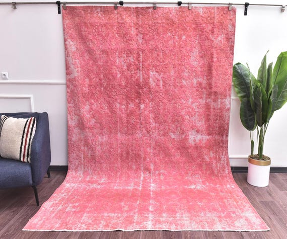 7x10 Vintage Distressed Oriental Handmade Wool Room Rug, Dusty Red Color, Outlet