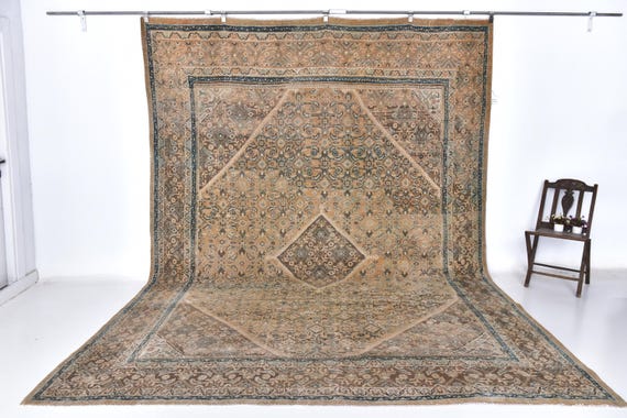 9x13 Orange & Blue Vintage Rug, 9x13 Anatolian Rug, 9x13 Wool Handmade Rug, 9x13 Antique 9x13 Turkish Rug Rug For Living Room Bedroom Office
