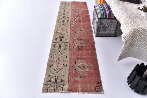 2x8 Vintage  Runner Rug, 2x8 Handwoven Runner Rug, Beige Red Rug, 2x8 Hallway Kitchen Traditional Home Decor 2x8 Runner Rug, 2x8 Hallway Rug