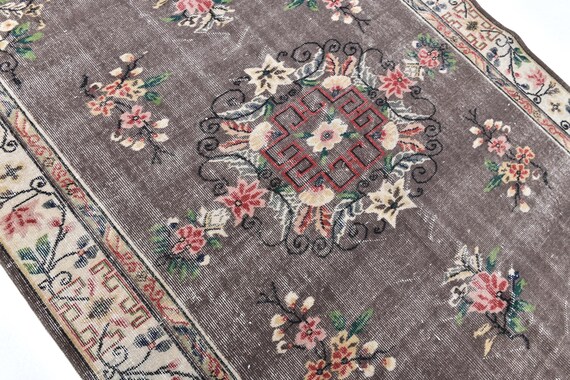 5x9 Vintage Floral Rug, 5x9 Wool Rug, Brown Red Color Rug, 5x9 Handmade Floral Rug, Living Room Rug, 5x9 Rug, Home Decor Rug, Brown Rug