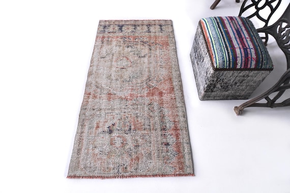 2x5 Soft Pastel Vintage Runner Rug, 2x5 Vintage Runner, 2x5, Short Handmade Turkey, 2x5 Runner Rug, Red Blue Runner Rug, 2x5 Turkish Runner