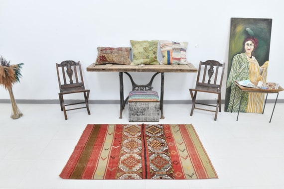 3x5 TURKISH VINTAGE RUG, Hand-Made Wool Rug, Faded Cream Red Rug, Turkey Rug, 3x5 Area Rug, 3x5, Vintage Rug, Living Room, Office,