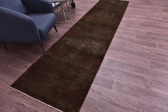 3x12 Vintage Brown Runner Rug, Handmade Wool Runner, 3x12 Brown Color, Hallway Rug, Turkish Brown Rug, 3x12 Farmhouse Decor Rug, Kithcen Rug