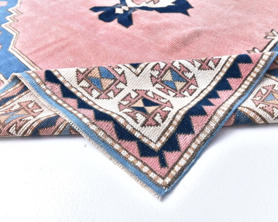 6x9 Pink & Blue Vintage Rug, 6x9 Vintage Rug, Handmade Wool Oushak, 6x9 Rugs, Mid Century Modern Rug, Living Room, Bedrooom, Vintage Rug 6x9