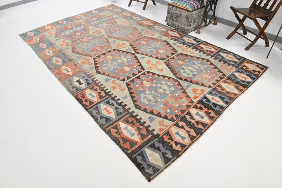 6x11 Oversize Area Kilim Rug, 6x11 Turkish Vintage Kilim Rug, Oversize Rug, Oriental Handmade Rug, 6x11 Area Rug, Bohemian Kilim, 6.5x10.8