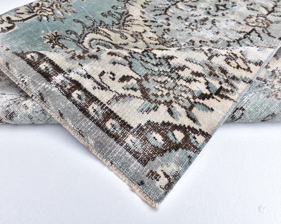4x7 Area Rug, 4x7 Oriental Vintage, 4x7 TURKISH VINTAGE AREA Rug, 4x7 Rug, Green & Cream Vintage Rug, Handmade Wool Rug, 4x7 Turkish Rug