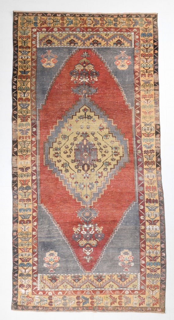 5x10 Rug, 5x10 Vintage Rug, 5x10 PERSIAN VINTAGE AREA Rug, 5x10, Oushak Handmade Rug, Red & Blue Rug, Vintage Rug 5x10, Rug For Bedroom