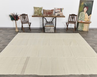 8x10 Cream & Beige Oversize Kilim Rug, Oversized Kilim Rug, Large Area Rug, 8x10, Wool Handwoven Kilim, Eclectic Style, Rug For Living Room