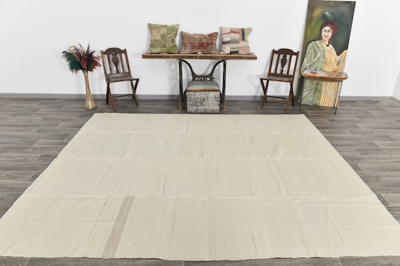 8x10 Cream & Beige Oversize Kilim Rug, Oversized Kilim Rug, Large Area Rug, 8x10, Wool Handwoven Kilim, Eclectic Style, Rug For Living Room