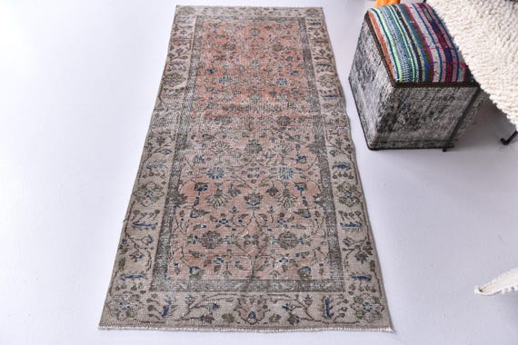 3x6 Floral Runner Rug, 3x6 Turkish Runner Rug, Hallway Rug, Handmade Home Decor, Copper Blue Color Rug, 3x6 Runner Rug, Vintage Turkish Rug