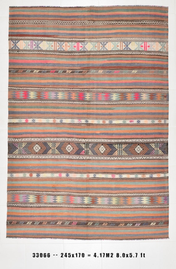 5x8 Area Rug, 5x8 Kilim Rug, 5x8 VINTAGE TURKISH KILIM Rug, 5x8, Orange & Green Kilim, Oushak Handmade Kilim, Kilim Rug 5x8, Antique