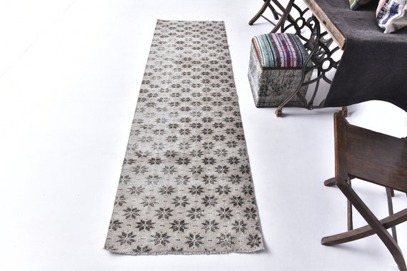 2x9 Vintage Runner Rug, 2x9 Long Narrow Vintage Runner Rug, 2x9, Handmade Wool Rug, 2x9 Rug, Dark Brown Rug, Rug For Hallway Kitchen Foyer