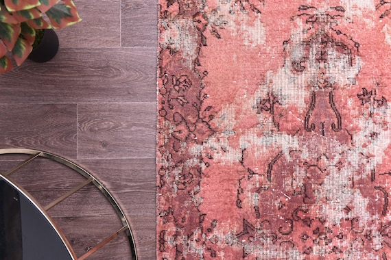 3x6 Vintage Salmon Rug, Traditional Turkish Rug, 3x6 Salmon Brown Color, Handmade Wool Rug, 3x6 Doormat Rug, Small Runner Rug, 3x6 Rug