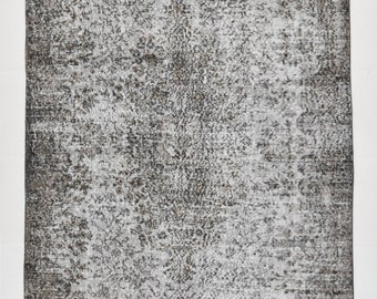 5x8 Vintage Turkish Wool Rug: Gray Camouflage Area Rug