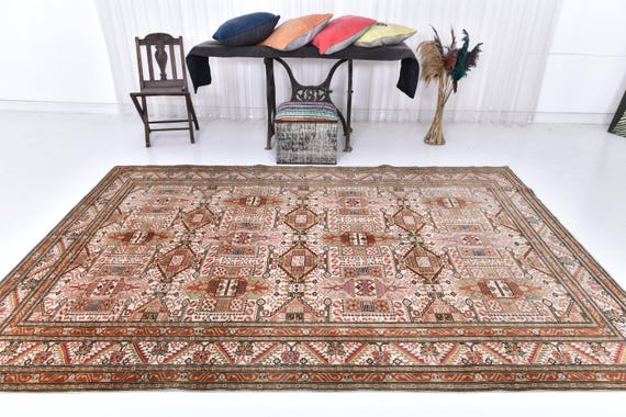 Antique Vintage Turkish Rug, 6x10 Pale Red & Pink Vintage Rug, 6x10 Oushak Handmade Rug, 6x10 Floral Classic Style Rug Pink Red Vintage 58's