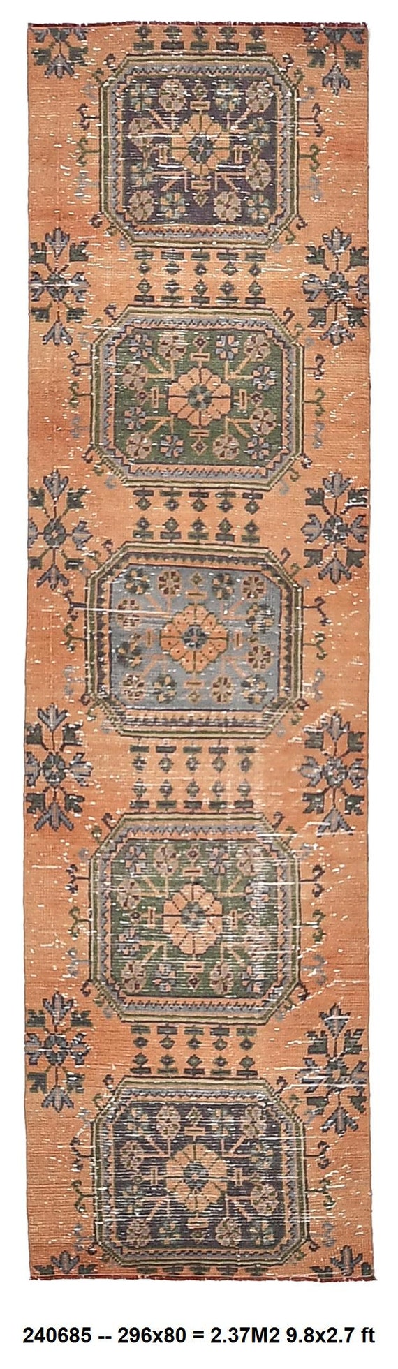2x10 Turkish Runne Rug, Terracotta Blue Green Color Rug, 2x10 Vintage Pastel Color Rug, Handmade Runner Rug, 2x10  Moroccon Runner Rug,