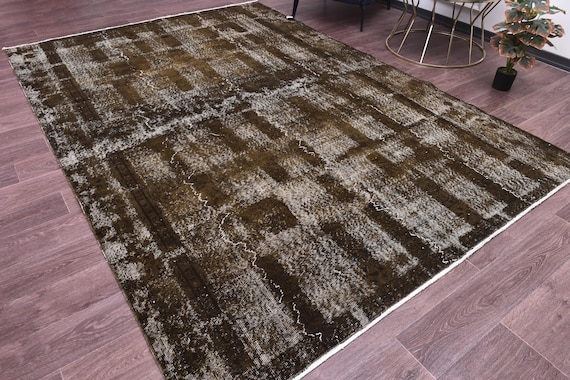 7x10 Vintage Area Rug, Green Color, Living Room Bedroom, Faded Distressed, Modern Home Decor