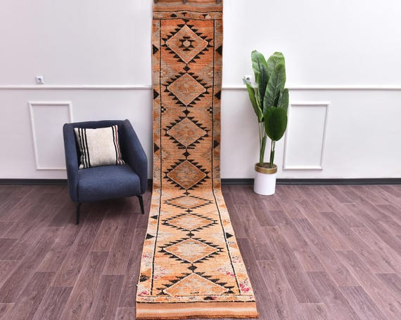 2x13 Vintage Stair Runner Rug, Long Hallway Runner, Traditional Wool Rug, Taupe Amber Color, Kitchen Rug