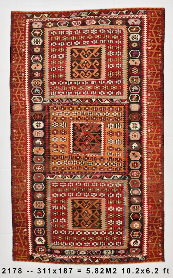 6x10 Area Rug, 6x10 Kilim Rug, 6x10 LARGE VINTAGE KILIM Rug, 6x10, Anatolian Handmade Kilims, Rugs For Shades Of Brunt Red, Farmhouse Decor