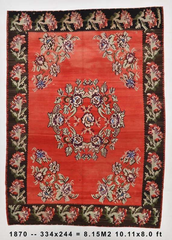 8x11 OVERSIZE VINTAGE KILIM Rug, Oversize Rug, Large Area Rug, Handmade Kilim Rug, 8x11 Area Rug, Kilim Rug 8x11, Red Brown Kilim, 60s Rugs