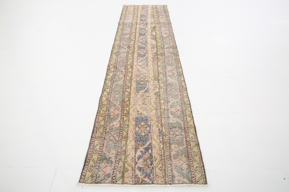 2x9 Runner Rug, 2x9 Faded Turkish Vintage Runner Rug, 2x9, Wool Handmade Oushak, Beige & Yellow Rug, Turkish Runner 2x9, Rug For Hallway 58s