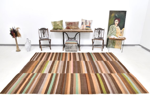 7x10 Area Rug, 7x10 TURKISH VINTAGE KILIM Rug, 7x10 Oversized Kilim, Wool Handmade Oushak Kilim, Rugs 7x10, Brown & Bronze Kilim, Kilim 7x10