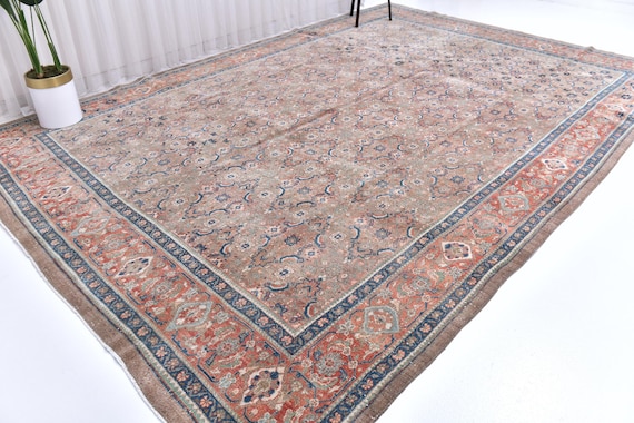10x13 Antique Persian Area Rug, Brown Red Color Rug, 10x13 Handmade Luxury Rug, Large Area Rug, 10x13 Rug, Traditional Rug Genuine Rug 10x13