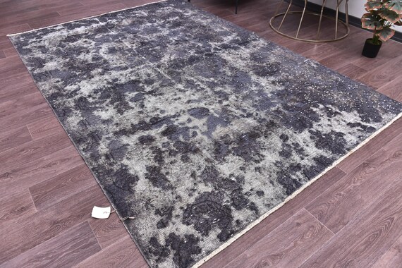 6x9 Vintage Overdyed Gray Rug, Handmade Wool Rug, 6x9 Gray Black Color, Abstrach Patterned Rug, Farmhouse Rug, 6x9 Living Room Rug