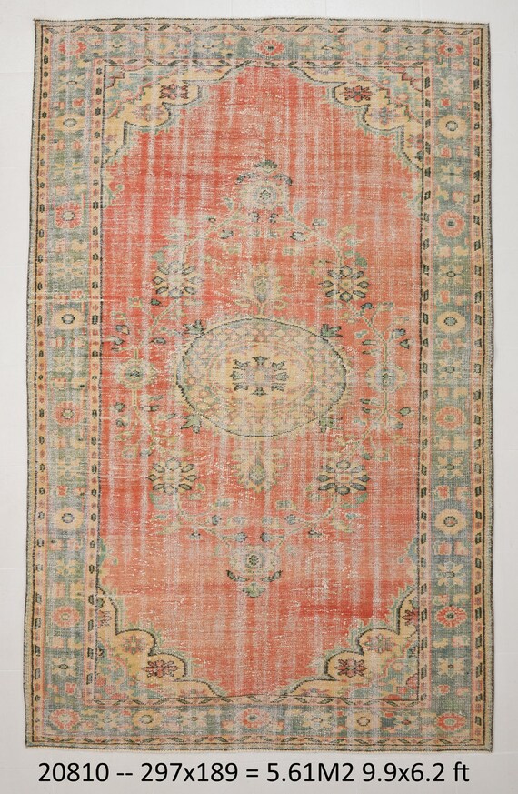 6x10 OVERSİZE TURKİSH VİNTAGE Rug, Oversize Rug, Large Area Rug, 6x10 Vintage Rug, Handmade Wool Rug, Orange Tones Rug, 6x10 Turkish Rug