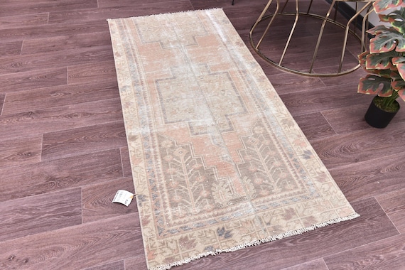 2x5 Vintage Faded Soft Runner Rug, Handmade Wool Jute, Traditional Design, Hallway Rug, Accent Rug