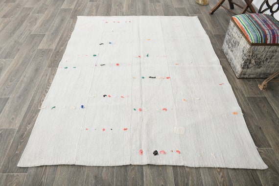 5x7 Hemp Rug, 5x7 Neutral White Patchy Hemp Rug, 5x7 Rug, Turkey Handmade Hemp, Hemp Rug 5x7, Modern Bohemian Style, Rug For Living Room
