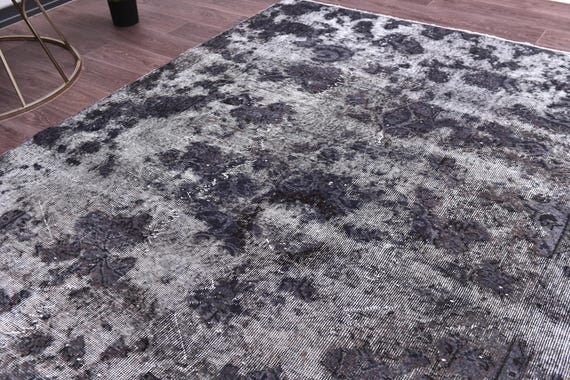 6x9 Vintage Overdyed Gray Rug, Handmade Wool Rug, 6x9 Gray Black Color, Abstrach Patterned Rug, Farmhouse Rug, 6x9 Living Room Rug