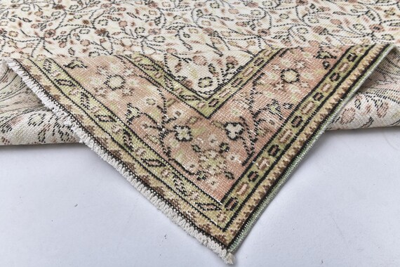 6x11 Long Wide Vintage Rug, 6x11 Vintage Rug, 6x11, Handmade Wool Turkish, 6x11 Rug, Brown Beige Carpet, 6x11 Turkish Rugs For Living Room
