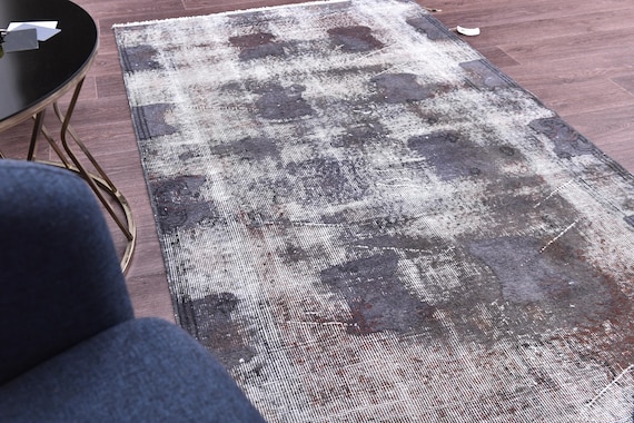 4x7 Vintage Overdyed Accent Rug, Gray Purple Color, 4x7 Faded Style, Handmade Wool Rug, 4x7 Oushak Rug, Oriental Rug 4x7 Area Rug