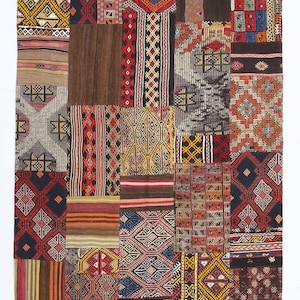 5x8 Area Rug, 5x8 TURKISH VINTAGE KILIM Patchwork Rug, 5x8, Kilim Patchwork Rug, Handmade Wool Oushak, Bold Colorful Kilim, 5x8 Kilim Rug,