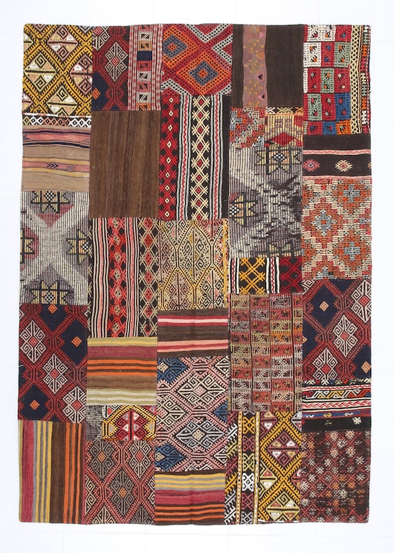 5x8 Area Rug, 5x8 TURKISH VINTAGE KILIM Patchwork Rug, 5x8, Kilim Patchwork Rug, Handmade Wool Oushak, Bold Colorful Kilim, 5x8 Kilim Rug,
