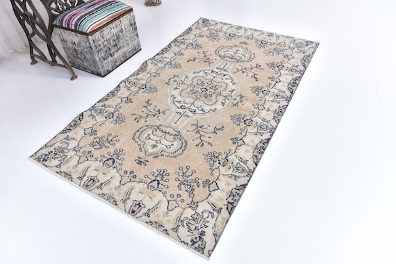 4x6 Vintage Accent Small Rug, Salmon Blue Color, 4x6 Medallion Style, Handmade Wool Rug, Oriental Rug,  4x6 Rugs, Handmade Wool Rugs